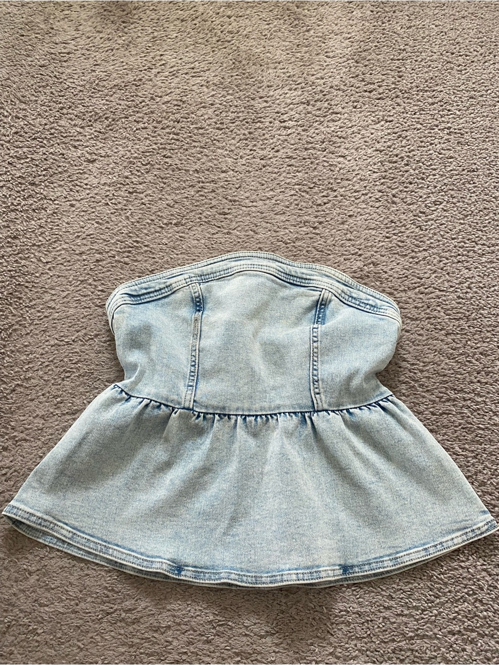Womens H&M Light Blue Denim Strapless Peplum Top
